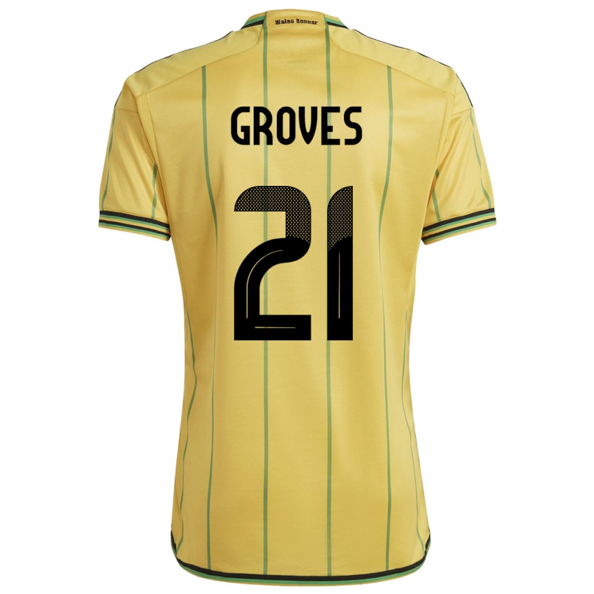 Kinderen Jamaica Isreala Groves #21 Geel Thuisshirt Thuistenue 24-26 T-Shirt