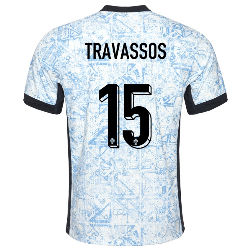 Kinderen Portugal Diogo Travassos #15 Crème Blauw Uitshirt Uittenue 24-26 T-Shirt