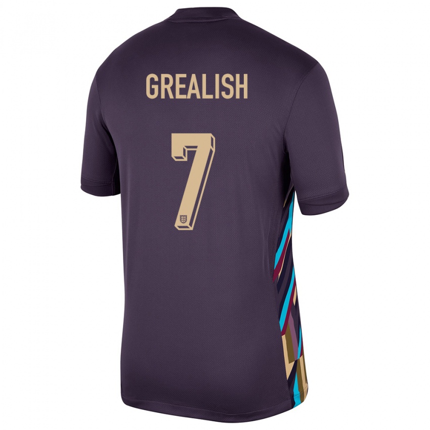 Kinderen Engeland Jack Grealish #7 Donkere Rozijn Uitshirt Uittenue 24-26 T-Shirt