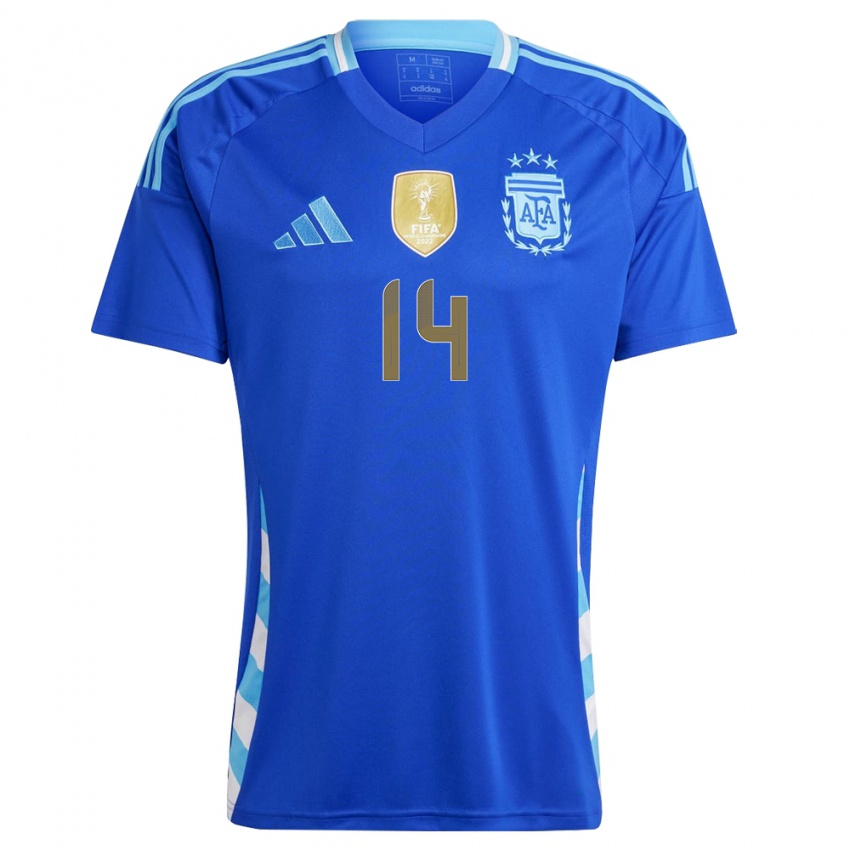 Kinderen Argentinië Exequiel Palacios #14 Blauw Uitshirt Uittenue 24-26 T-Shirt