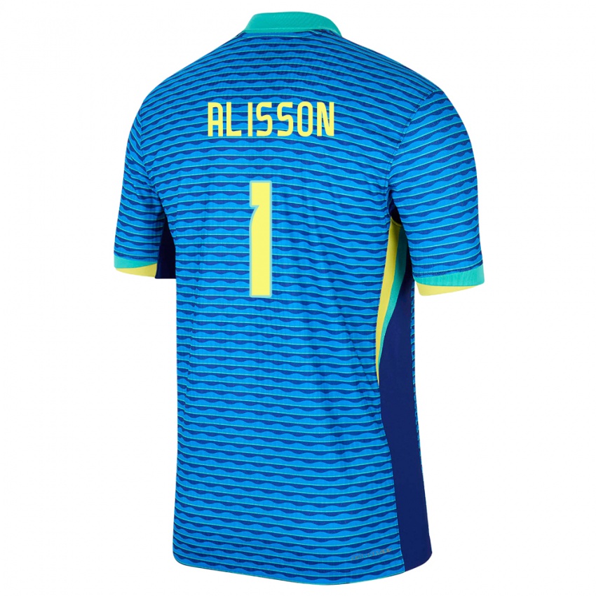 Kinderen Brazilië Alisson #1 Blauw Uitshirt Uittenue 24-26 T-Shirt
