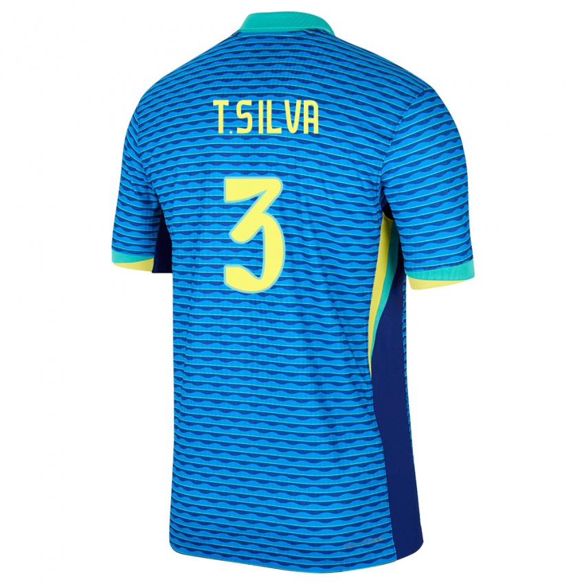 Kinderen Brazilië Thiago Silva #3 Blauw Uitshirt Uittenue 24-26 T-Shirt