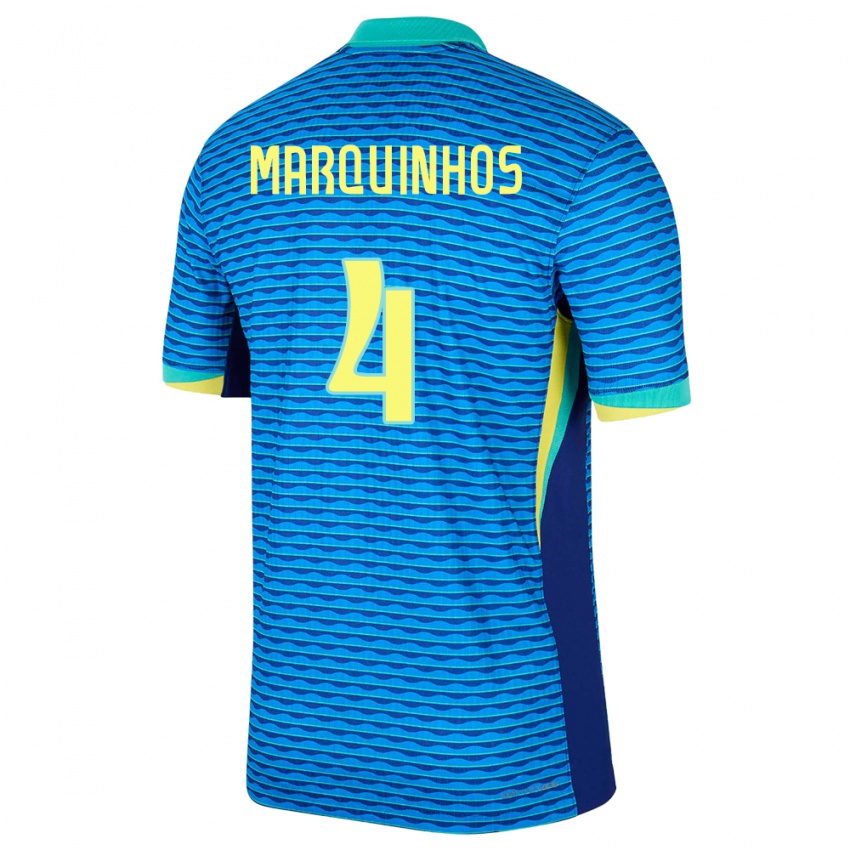 Kinderen Brazilië Marquinhos #4 Blauw Uitshirt Uittenue 24-26 T-Shirt