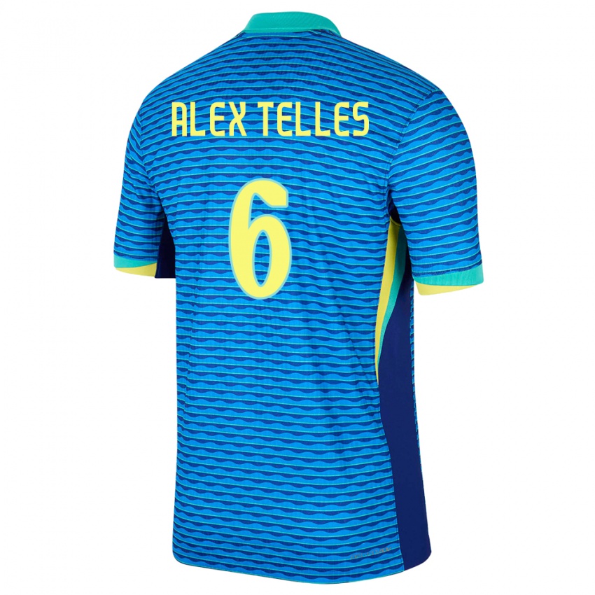 Kinderen Brazilië Alex Telles #6 Blauw Uitshirt Uittenue 24-26 T-Shirt