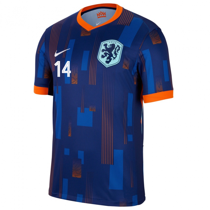 Kinderen Nederland Davy Klaassen #14 Blauw Uitshirt Uittenue 24-26 T-Shirt