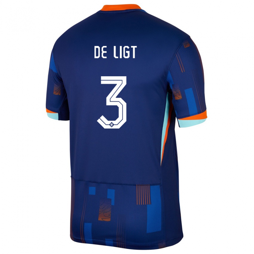 Kinderen Nederland Matthijs De Ligt #3 Blauw Uitshirt Uittenue 24-26 T-Shirt