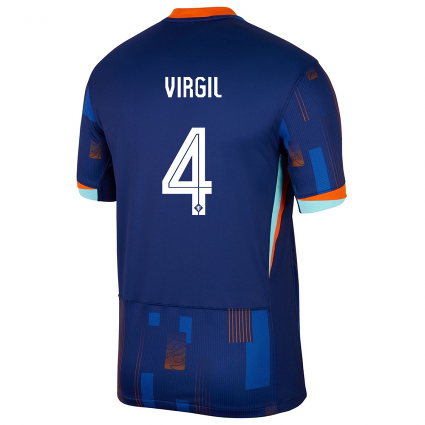 Kinderen Nederland Virgil Van Dijk #4 Blauw Uitshirt Uittenue 24-26 T-Shirt