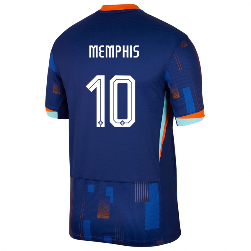 Kinderen Nederland Memphis Depay #10 Blauw Uitshirt Uittenue 24-26 T-Shirt