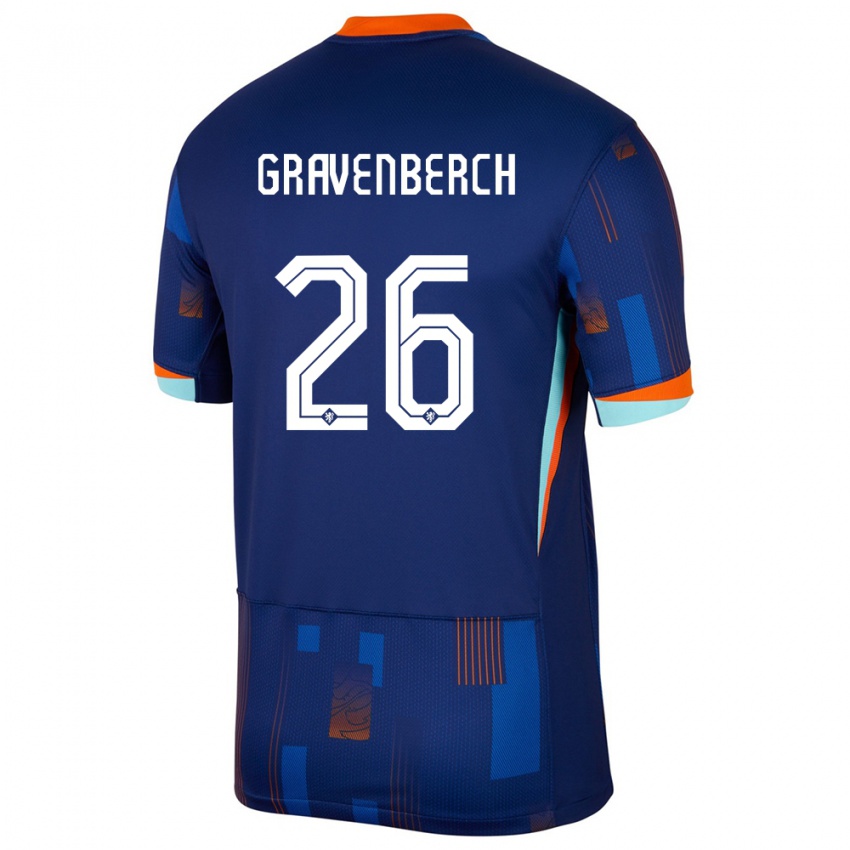 Kinderen Nederland Ryan Gravenberch #26 Blauw Uitshirt Uittenue 24-26 T-Shirt