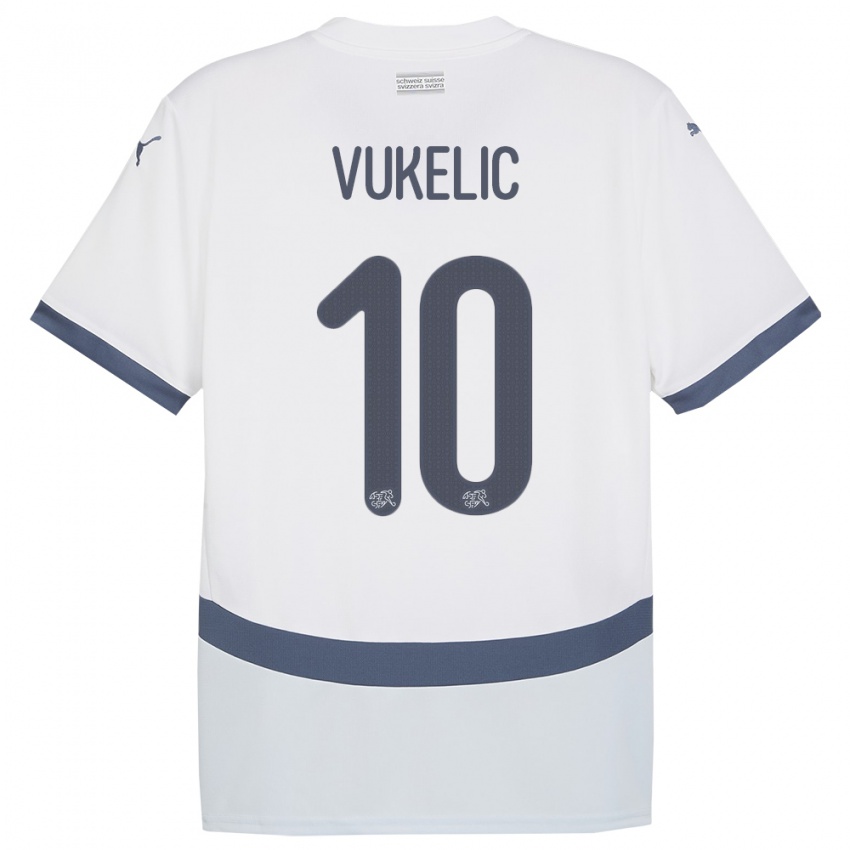 Kinderen Zwitserland Mile Vukelic #10 Wit Uitshirt Uittenue 24-26 T-Shirt