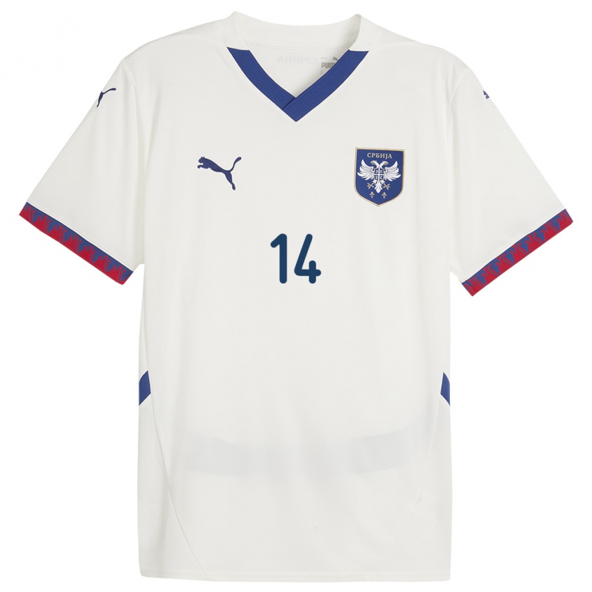 Kinderen Servië Aleksa Terzic #14 Wit Uitshirt Uittenue 24-26 T-Shirt