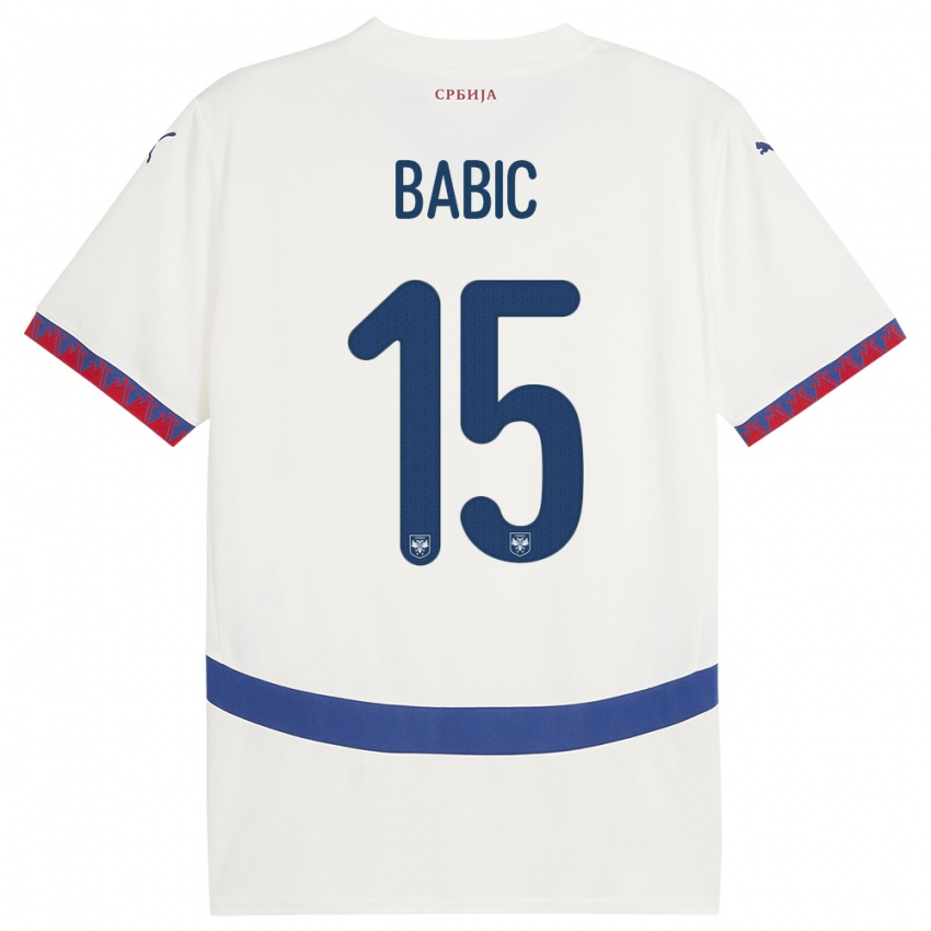 Kinderen Servië Srdjan Babic #15 Wit Uitshirt Uittenue 24-26 T-Shirt