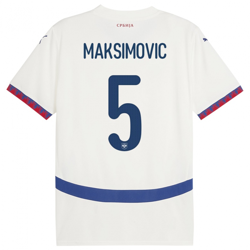 Kinderen Servië Nemanja Maksimovic #5 Wit Uitshirt Uittenue 24-26 T-Shirt