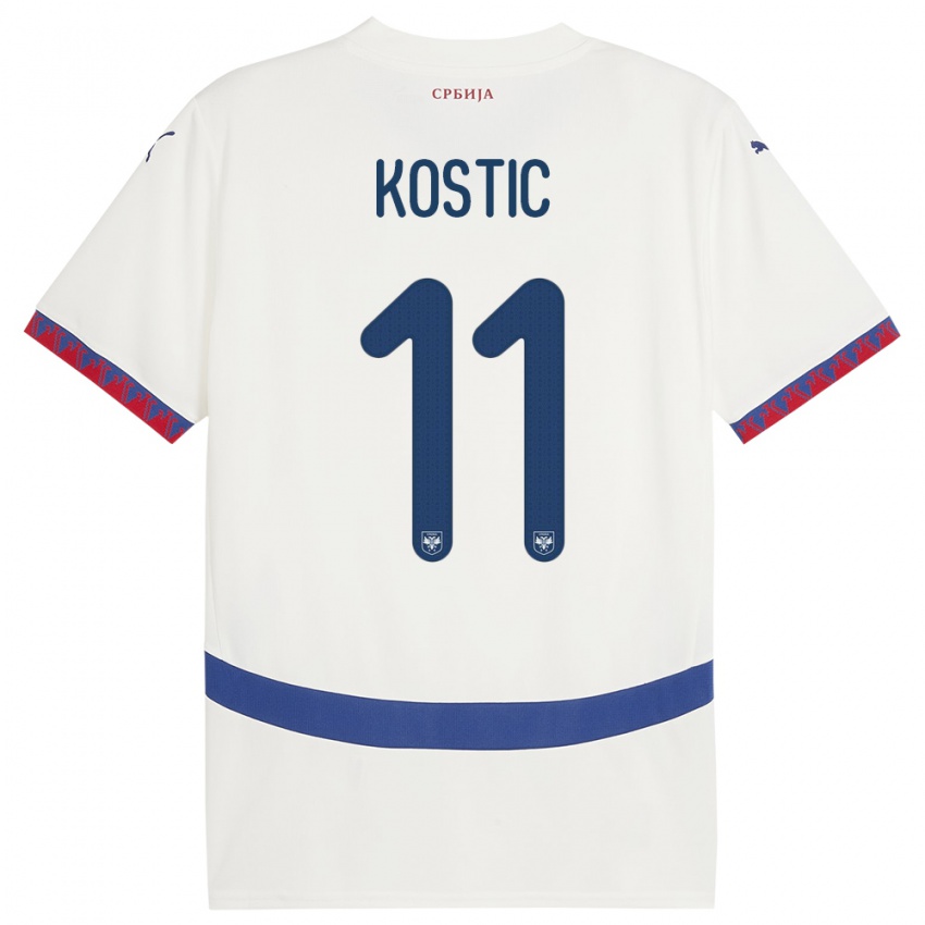 Kinderen Servië Filip Kostic #11 Wit Uitshirt Uittenue 24-26 T-Shirt