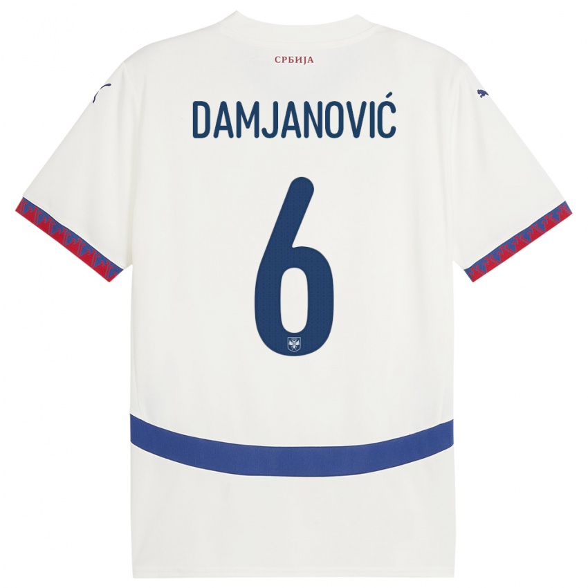 Kinderen Servië Nevena Damjanovic #6 Wit Uitshirt Uittenue 24-26 T-Shirt