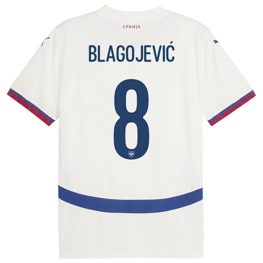 Kinderen Servië Dina Blagojevic #8 Wit Uitshirt Uittenue 24-26 T-Shirt