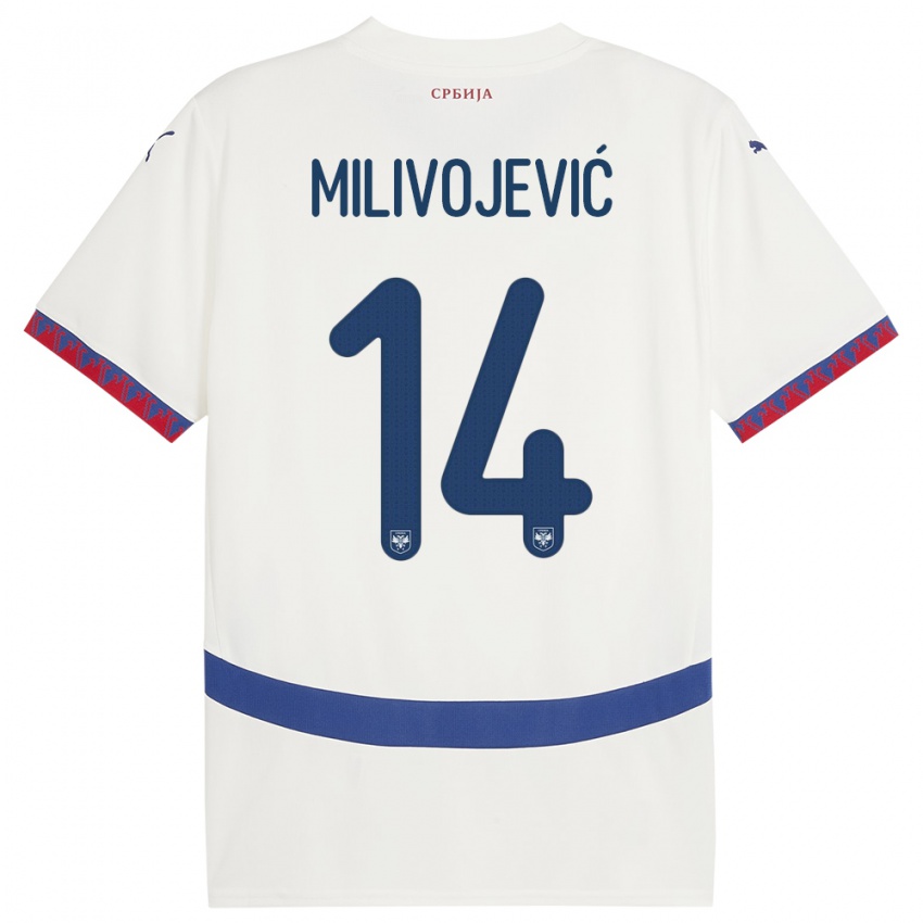 Kinderen Servië Vesna Milivojevic #14 Wit Uitshirt Uittenue 24-26 T-Shirt