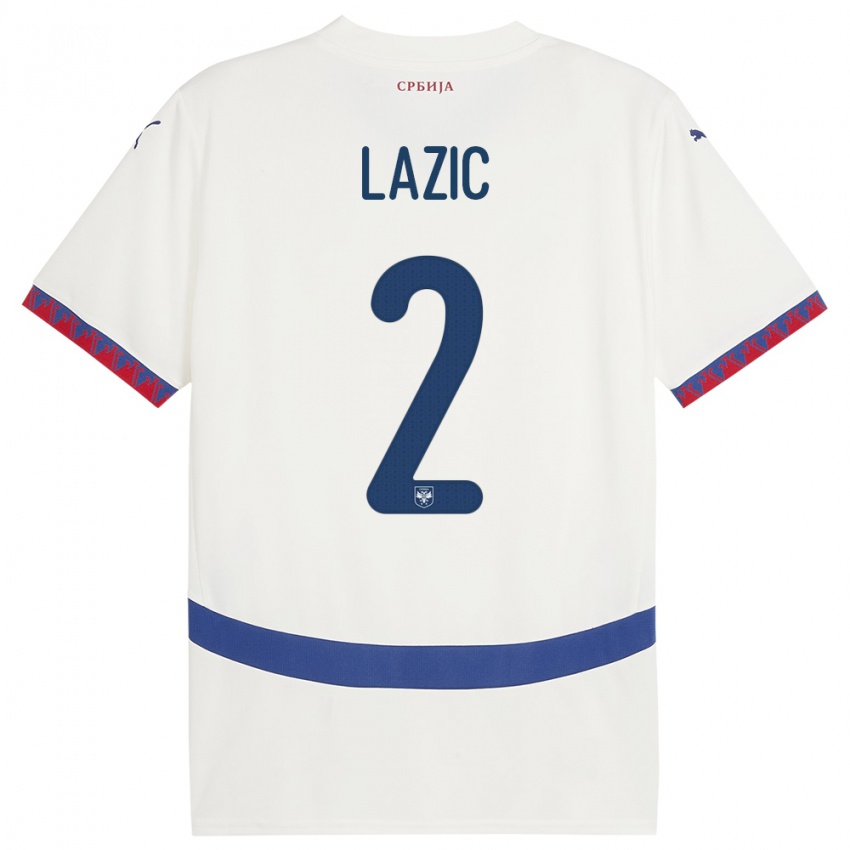 Kinderen Servië Uros Lazic #2 Wit Uitshirt Uittenue 24-26 T-Shirt