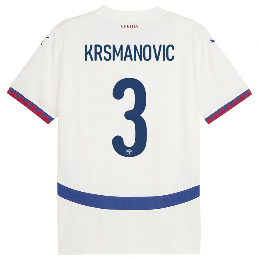 Kinderen Servië Nemanja Krsmanovic #3 Wit Uitshirt Uittenue 24-26 T-Shirt