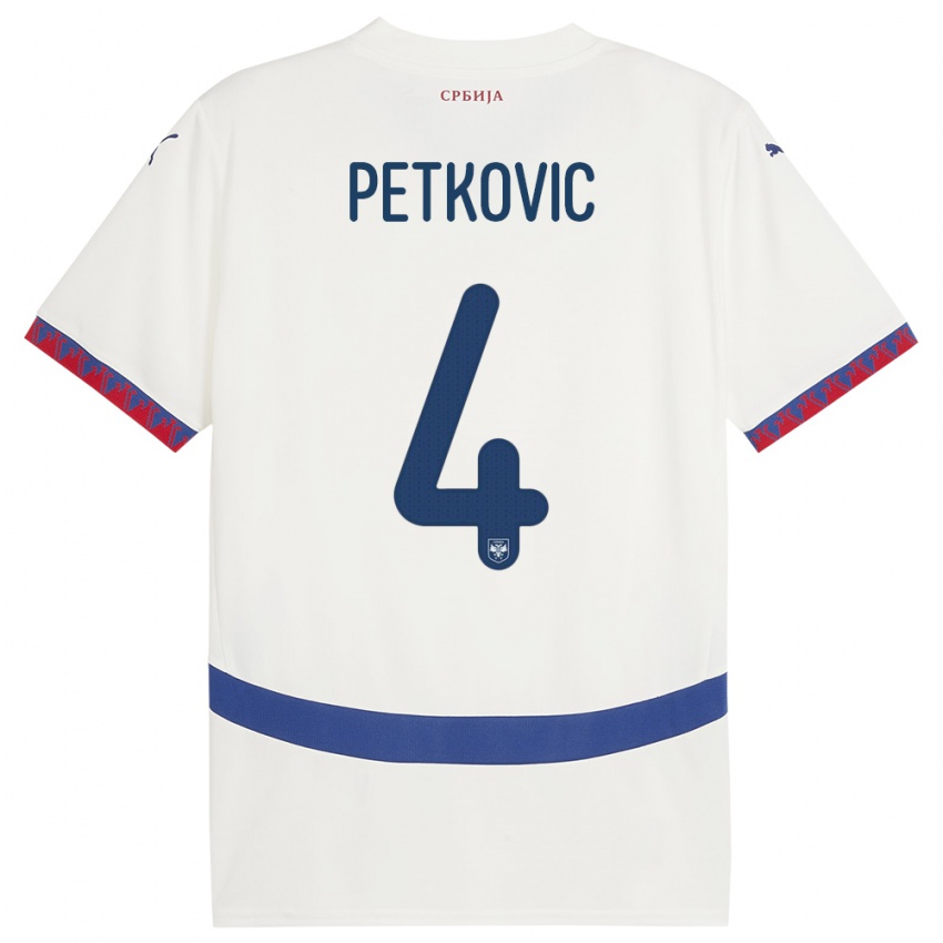 Kinderen Servië Nikola Petkovic #4 Wit Uitshirt Uittenue 24-26 T-Shirt