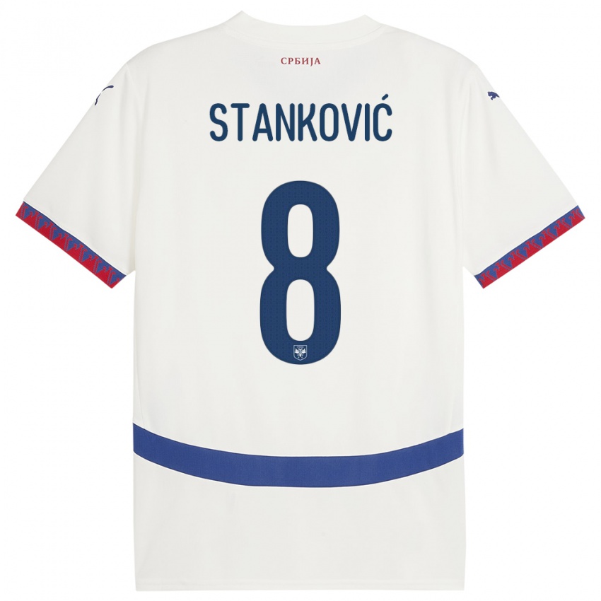 Kinderen Servië Aleksandar Stankovic #8 Wit Uitshirt Uittenue 24-26 T-Shirt