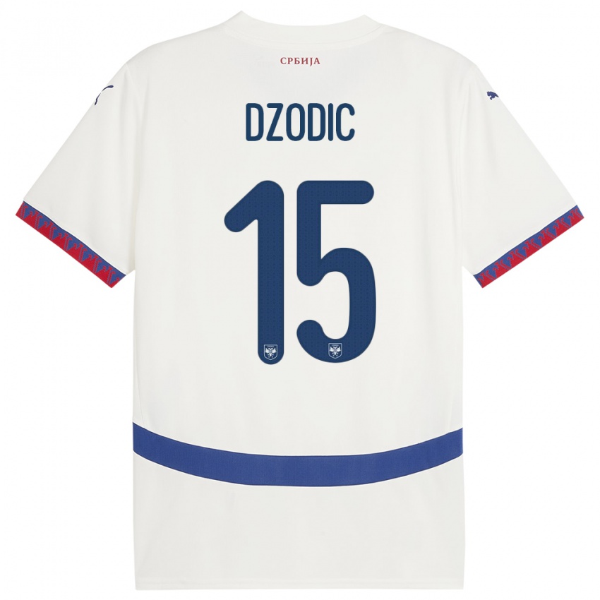 Kinderen Servië Stefan Dzodic #15 Wit Uitshirt Uittenue 24-26 T-Shirt