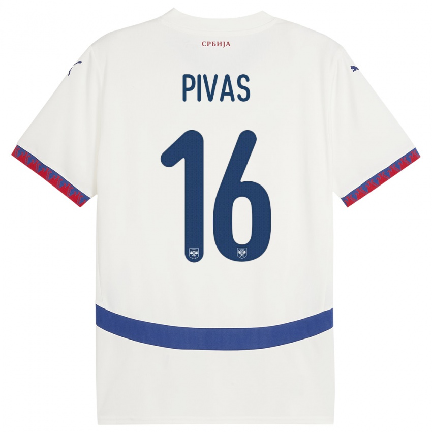 Kinderen Servië Miodrag Pivas #16 Wit Uitshirt Uittenue 24-26 T-Shirt