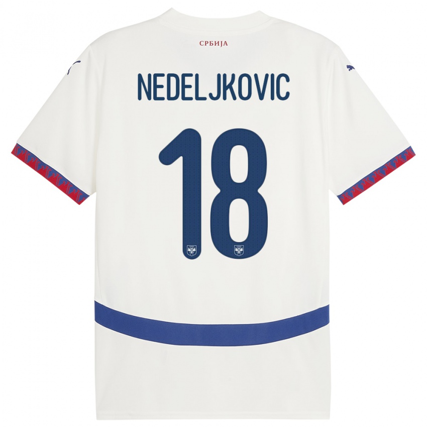 Kinderen Servië Kosta Nedeljkovic #18 Wit Uitshirt Uittenue 24-26 T-Shirt