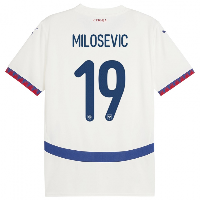 Kinderen Servië Jovan Milosevic #19 Wit Uitshirt Uittenue 24-26 T-Shirt