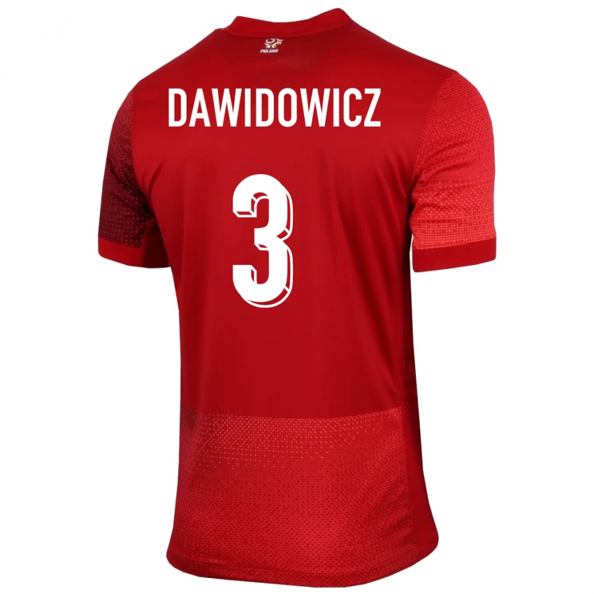 Kinderen Polen Pawel Dawidowicz #3 Rood Uitshirt Uittenue 24-26 T-Shirt