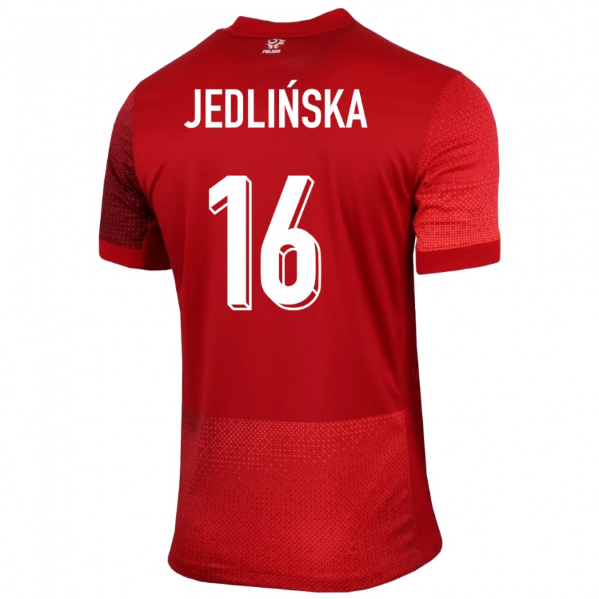 Kinderen Polen Klaudia Jedlinska #16 Rood Uitshirt Uittenue 24-26 T-Shirt