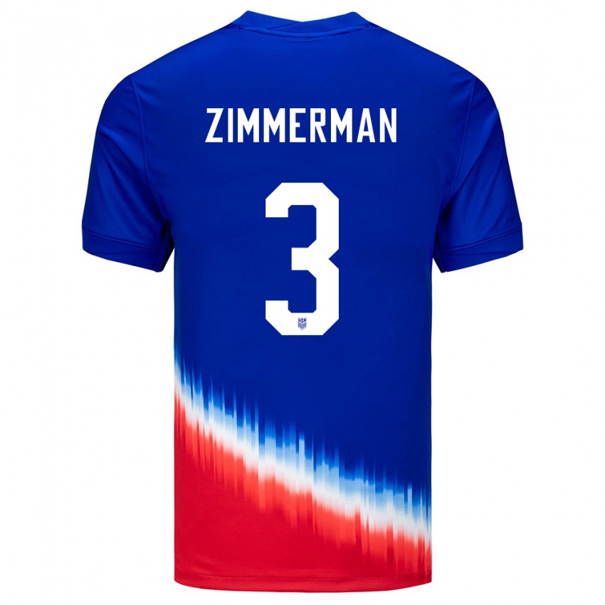Kinderen Verenigde Staten Walker Zimmerman #3 Blauw Uitshirt Uittenue 24-26 T-Shirt