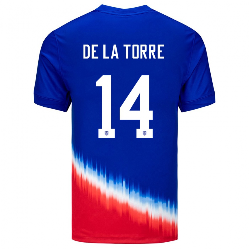 Kinderen Verenigde Staten Luca De La Torre #14 Blauw Uitshirt Uittenue 24-26 T-Shirt