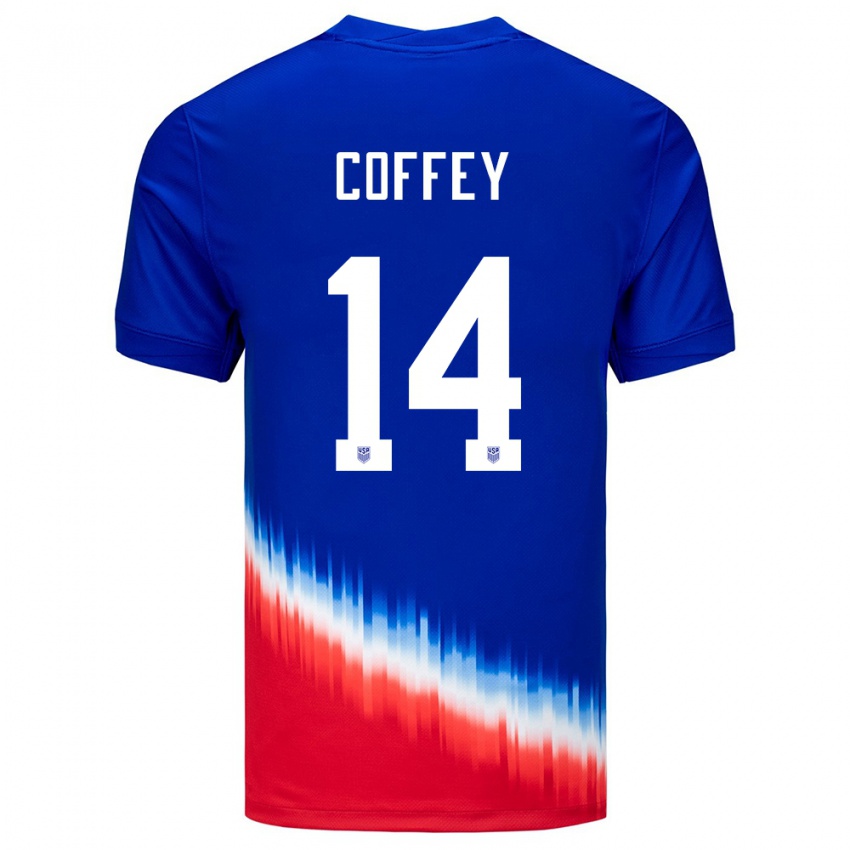 Kinderen Verenigde Staten Sam Coffey #14 Blauw Uitshirt Uittenue 24-26 T-Shirt