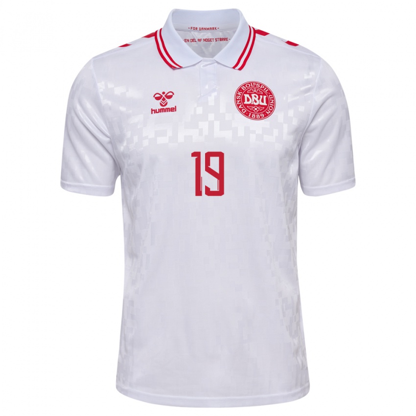 Kinderen Denemarken Casper Nielsen #19 Wit Uitshirt Uittenue 24-26 T-Shirt