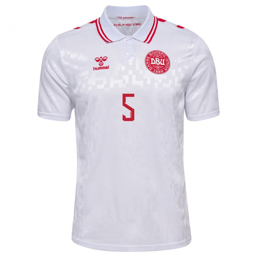 Kinderen Denemarken Aske Christensen #5 Wit Uitshirt Uittenue 24-26 T-Shirt