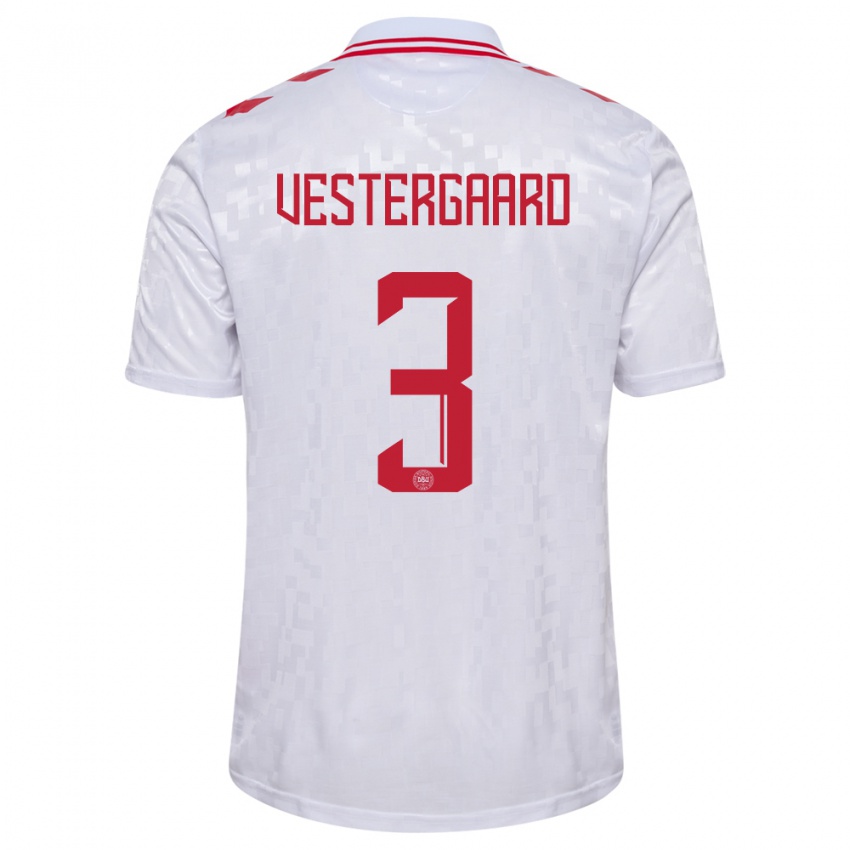 Kinderen Denemarken Jannik Vestergaard #3 Wit Uitshirt Uittenue 24-26 T-Shirt