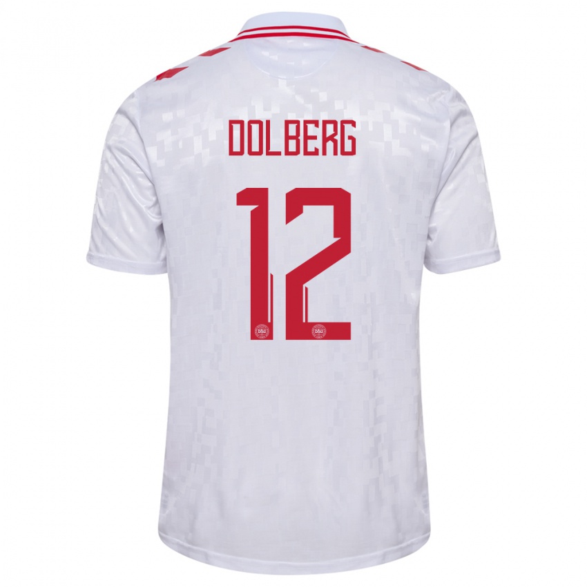 Kinderen Denemarken Kasper Dolberg #12 Wit Uitshirt Uittenue 24-26 T-Shirt