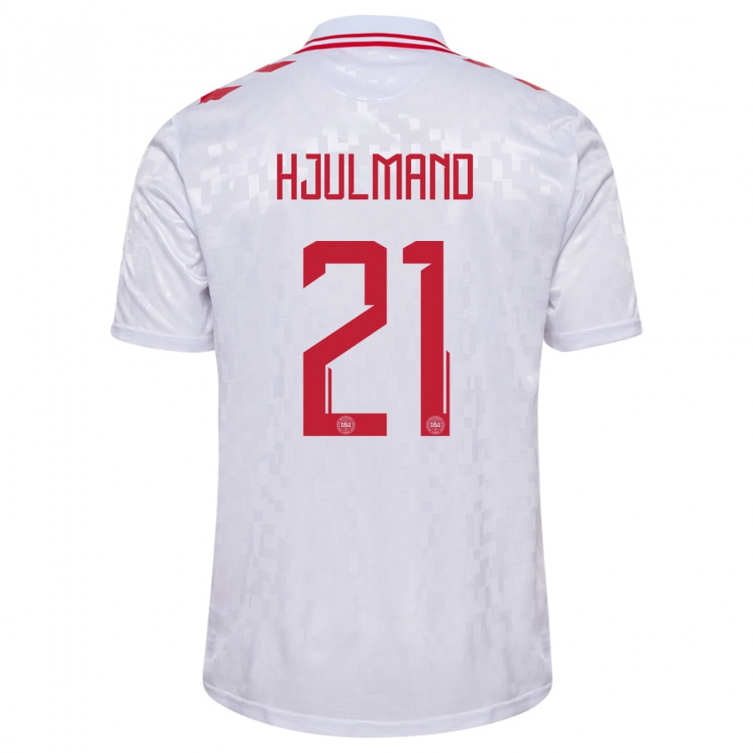 Kinderen Denemarken Morten Hjulmand #21 Wit Uitshirt Uittenue 24-26 T-Shirt