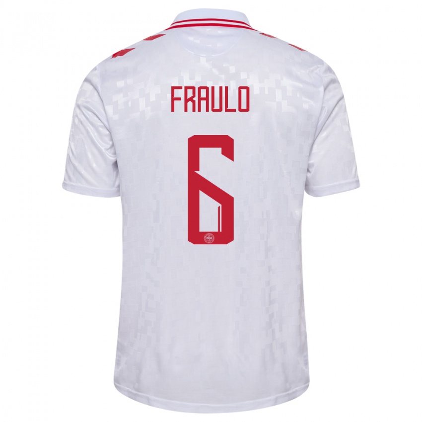 Kinderen Denemarken Oscar Fraulo #6 Wit Uitshirt Uittenue 24-26 T-Shirt