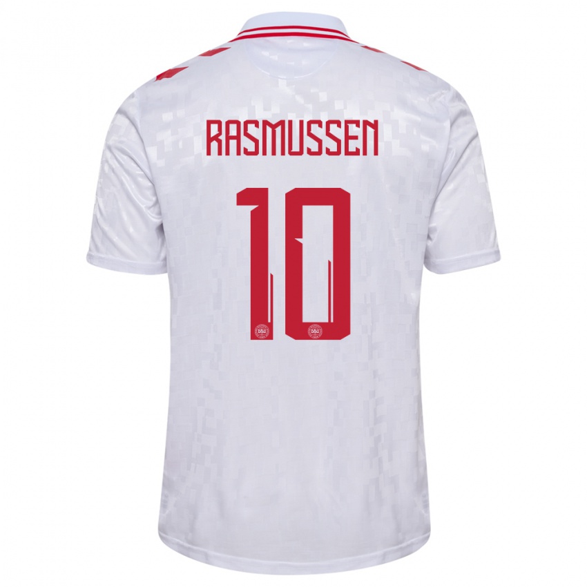 Kinderen Denemarken Christian Rasmussen #10 Wit Uitshirt Uittenue 24-26 T-Shirt