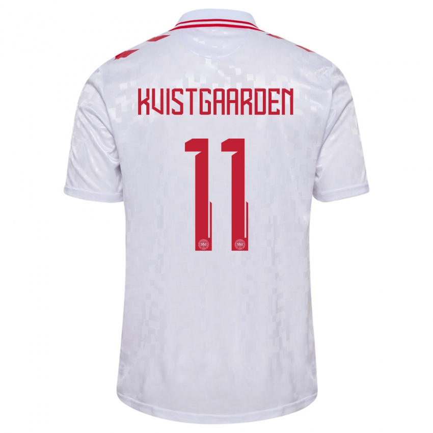 Kinderen Denemarken Mathias Kvistgaarden #11 Wit Uitshirt Uittenue 24-26 T-Shirt