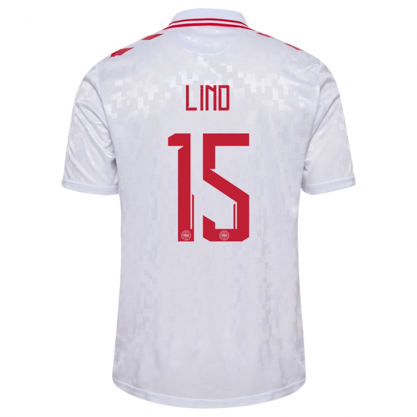 Kinderen Denemarken Victor Lind #15 Wit Uitshirt Uittenue 24-26 T-Shirt