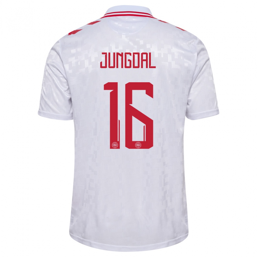 Kinderen Denemarken Andreas Jungdal #16 Wit Uitshirt Uittenue 24-26 T-Shirt