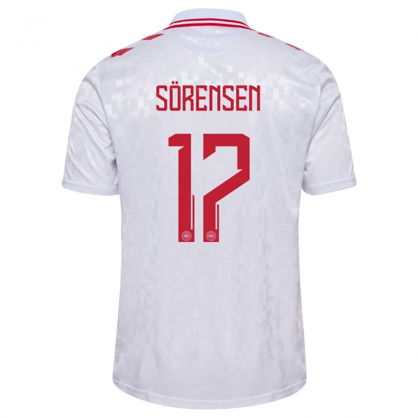 Kinderen Denemarken Oliver Sörensen #17 Wit Uitshirt Uittenue 24-26 T-Shirt