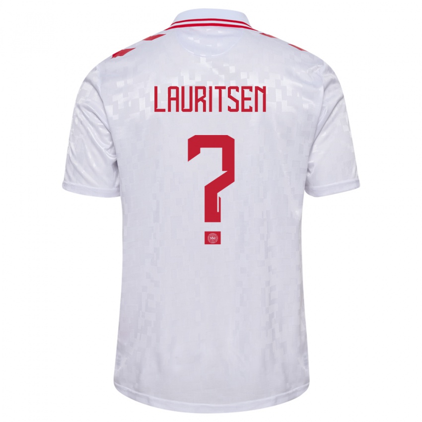 Kinderen Denemarken Mads Lauritsen #0 Wit Uitshirt Uittenue 24-26 T-Shirt