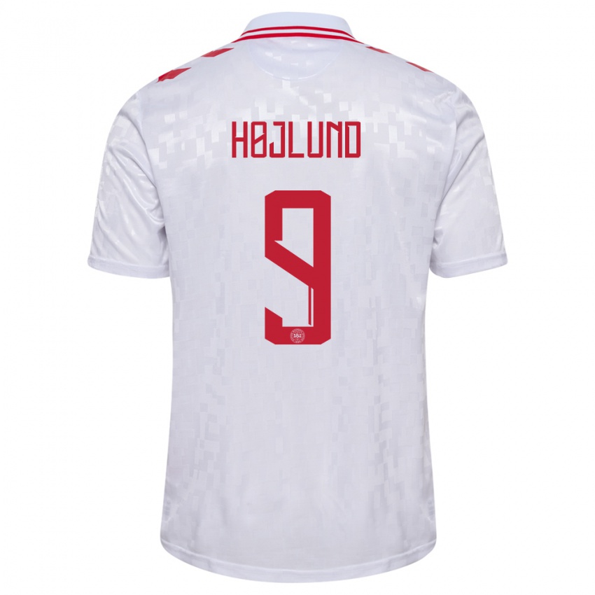 Kinderen Denemarken Emil Højlund #9 Wit Uitshirt Uittenue 24-26 T-Shirt