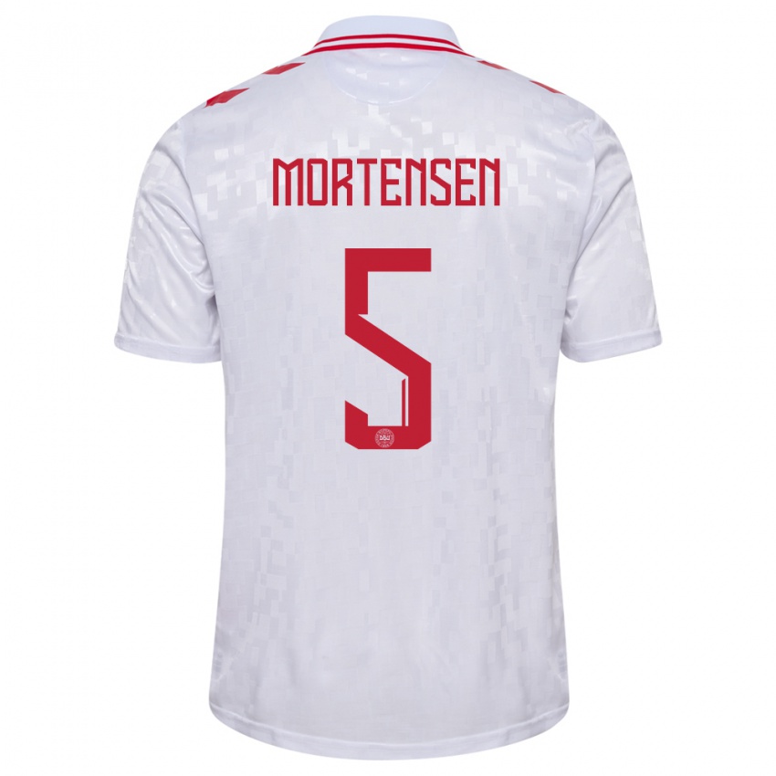 Kinderen Denemarken Gustav Mortensen #5 Wit Uitshirt Uittenue 24-26 T-Shirt