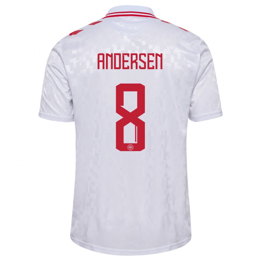 Kinderen Denemarken Silas Andersen #8 Wit Uitshirt Uittenue 24-26 T-Shirt