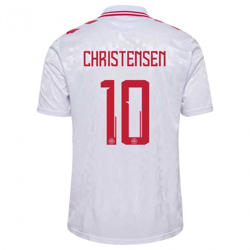 Kinderen Denemarken Gustav Christensen #10 Wit Uitshirt Uittenue 24-26 T-Shirt